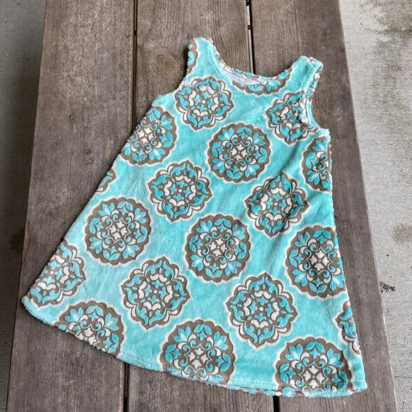 Just Ducky Girls Dress Size 6X Turquoise Tan White Velour Jumper Spring Colors - Picture 6 of 7